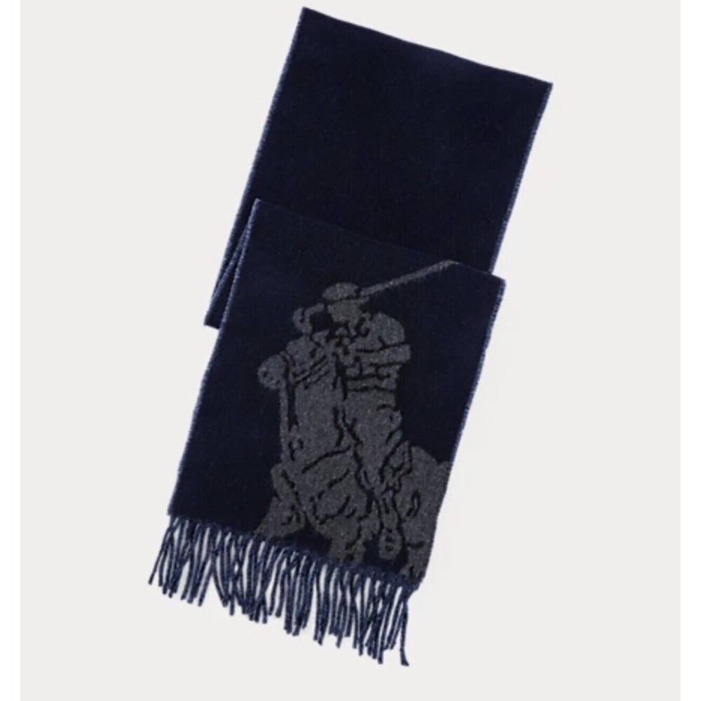 Big Pony Wool-Blend Scarf Blue Made In Italy @G6